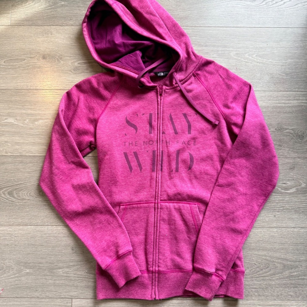The North Face Stay Wild Pink Full Zip Hoodie Womens Small Heathered‎ Fleece